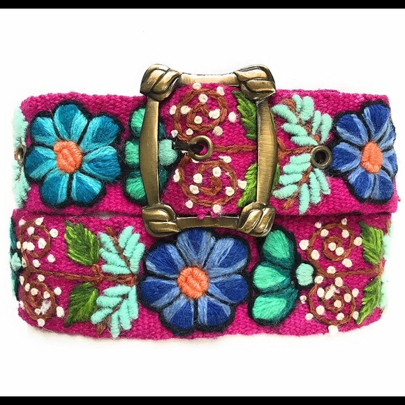 Sundance Accessories - Hand Embroidered Peruvian Floral Belt.